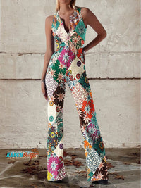 Women's Denim Jumpsuit – with Pockets & Floral | Casual Everyday Jumpsuit