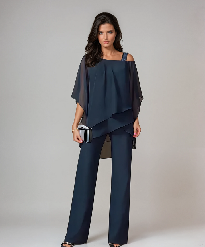 Women's Layered Two-Piece Co-ord Set – Navy Blue