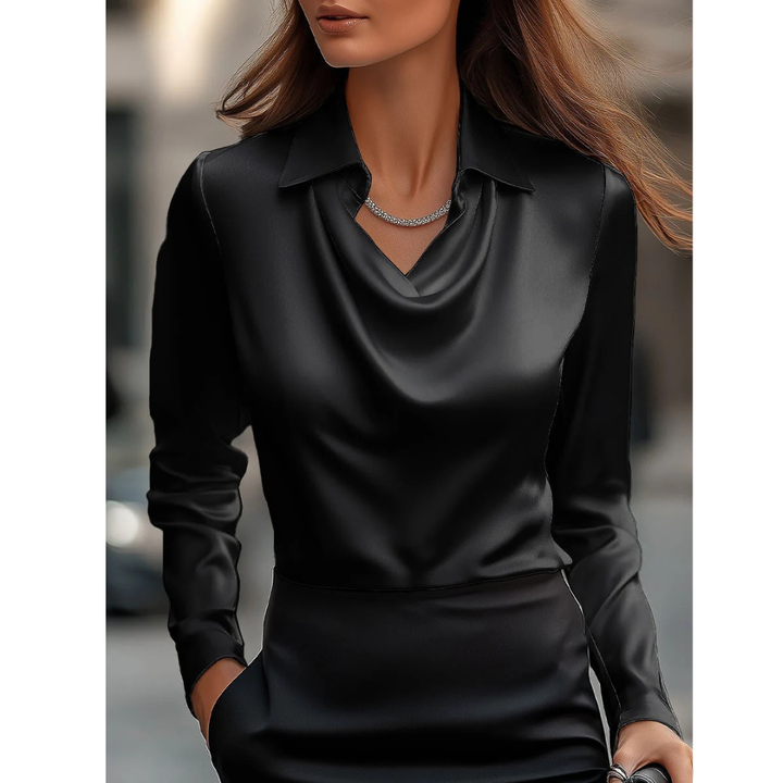 Women's Elegant Satin Blouse – Black