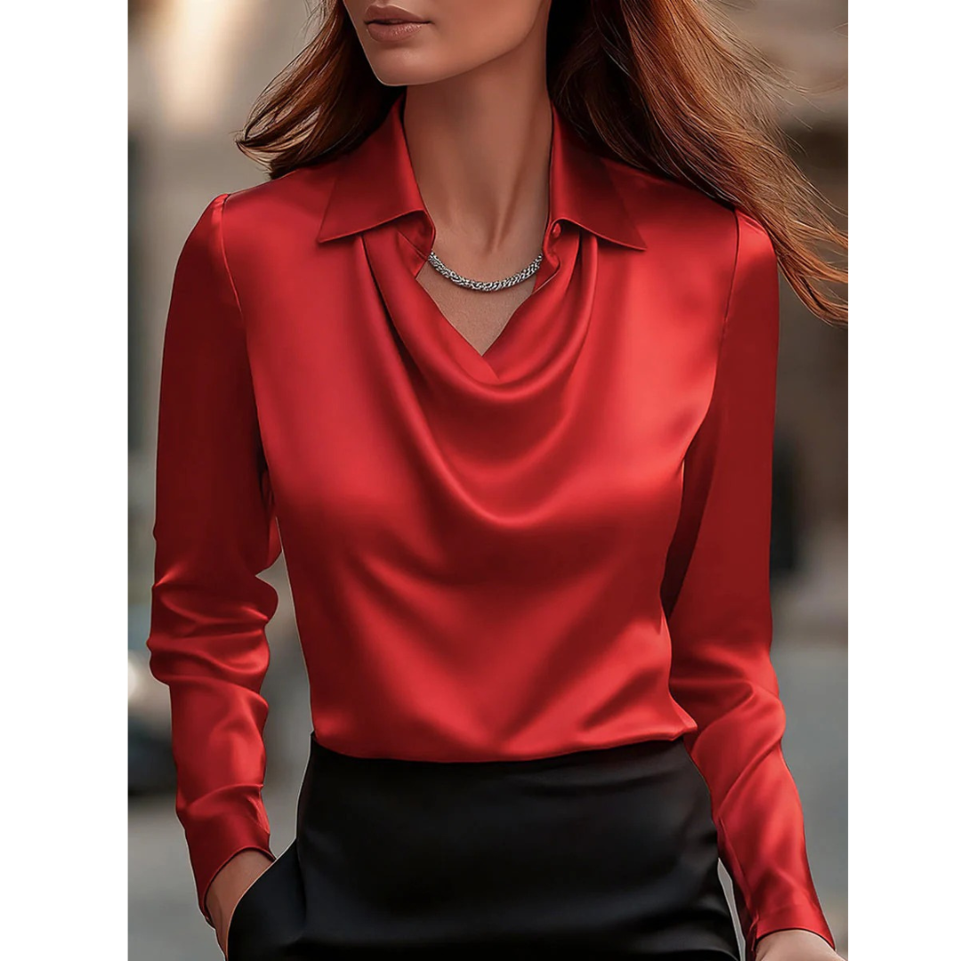 Women's Elegant Satin Blouse – Red