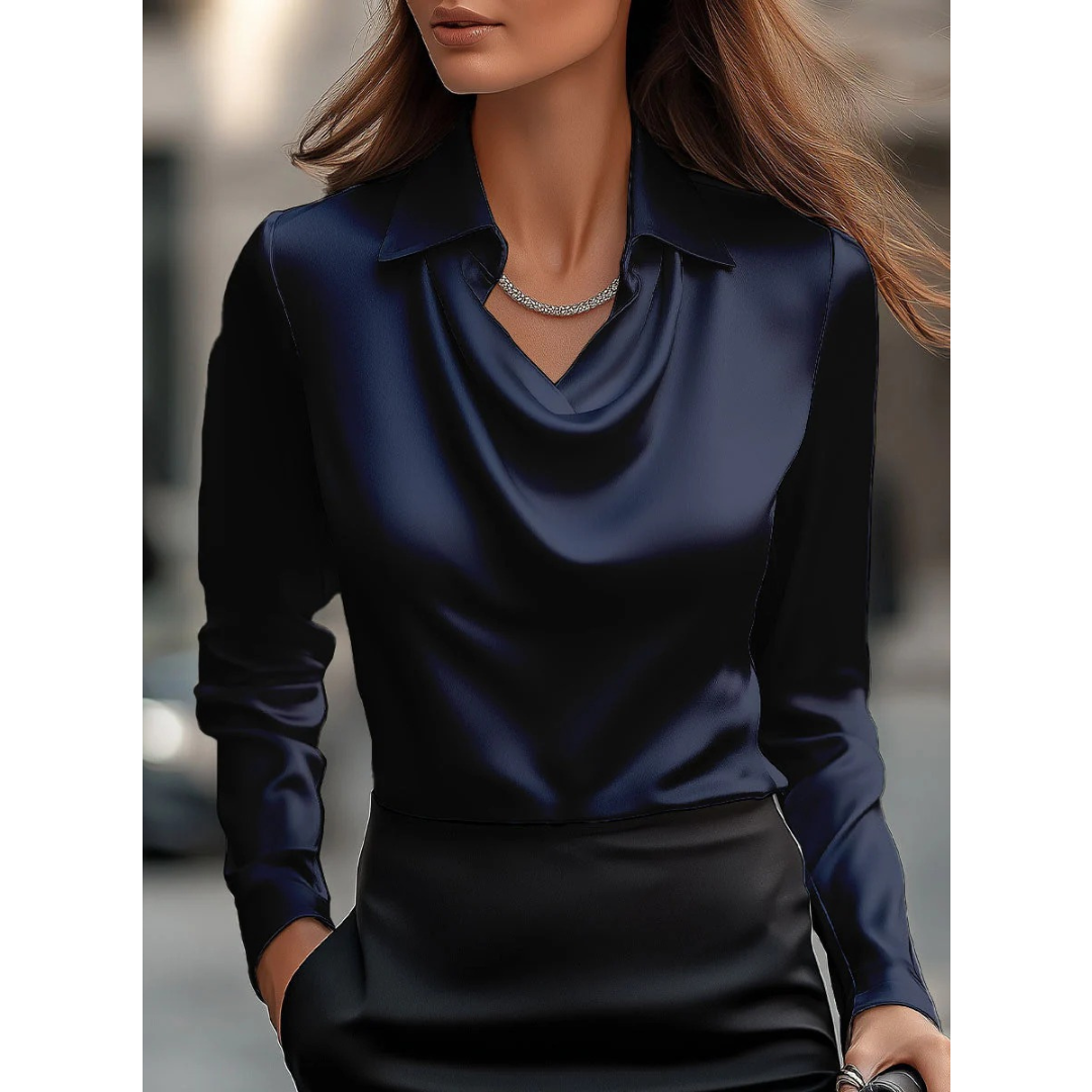 Women's Elegant Satin Blouse – Navy Blue