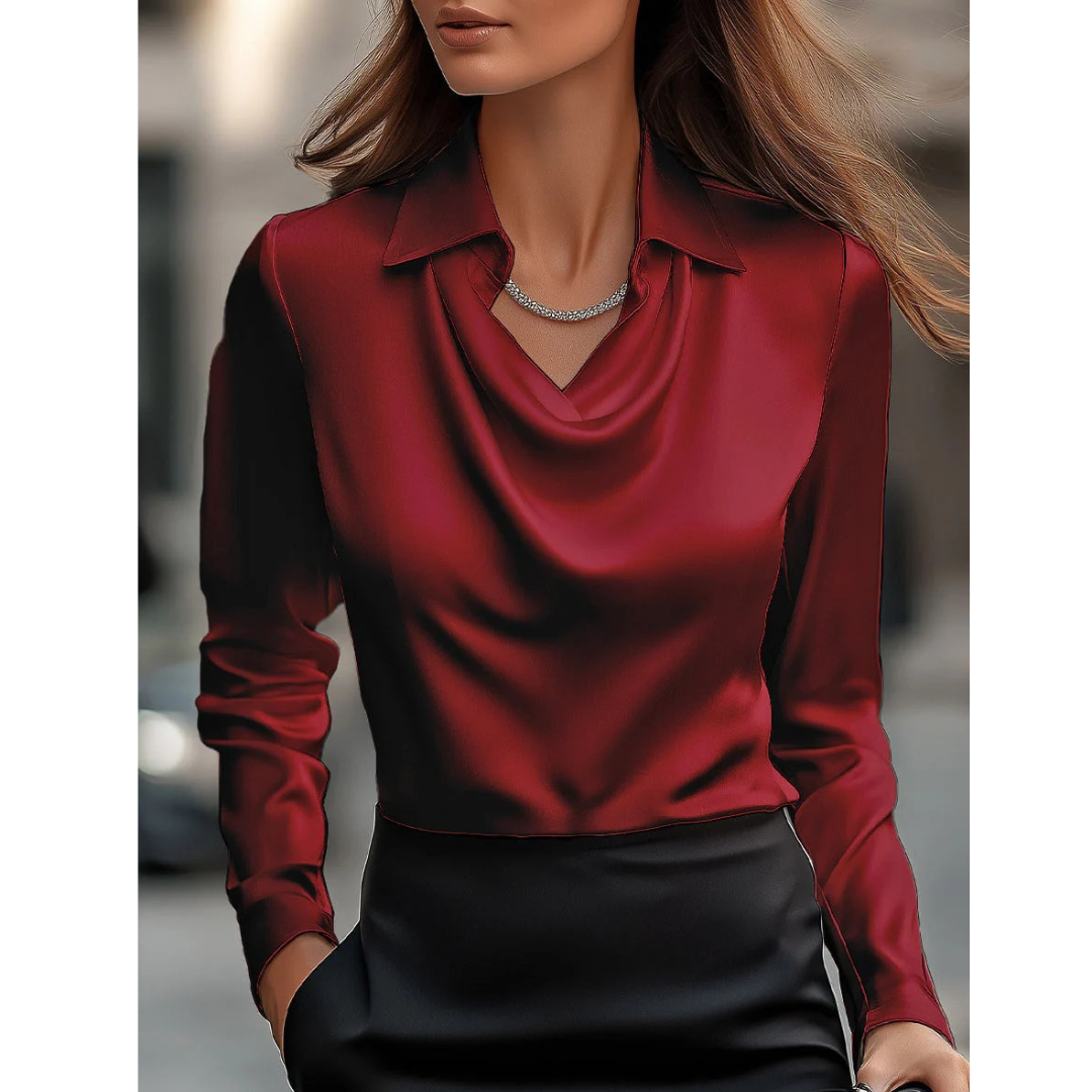 Women's Elegant Satin Blouse – Burgundy