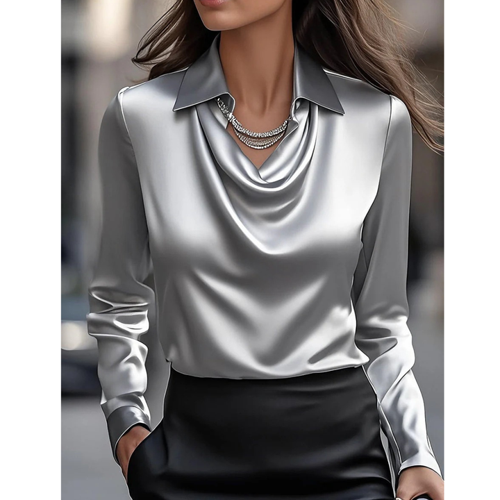 Women's Elegant Satin Blouse – Grey