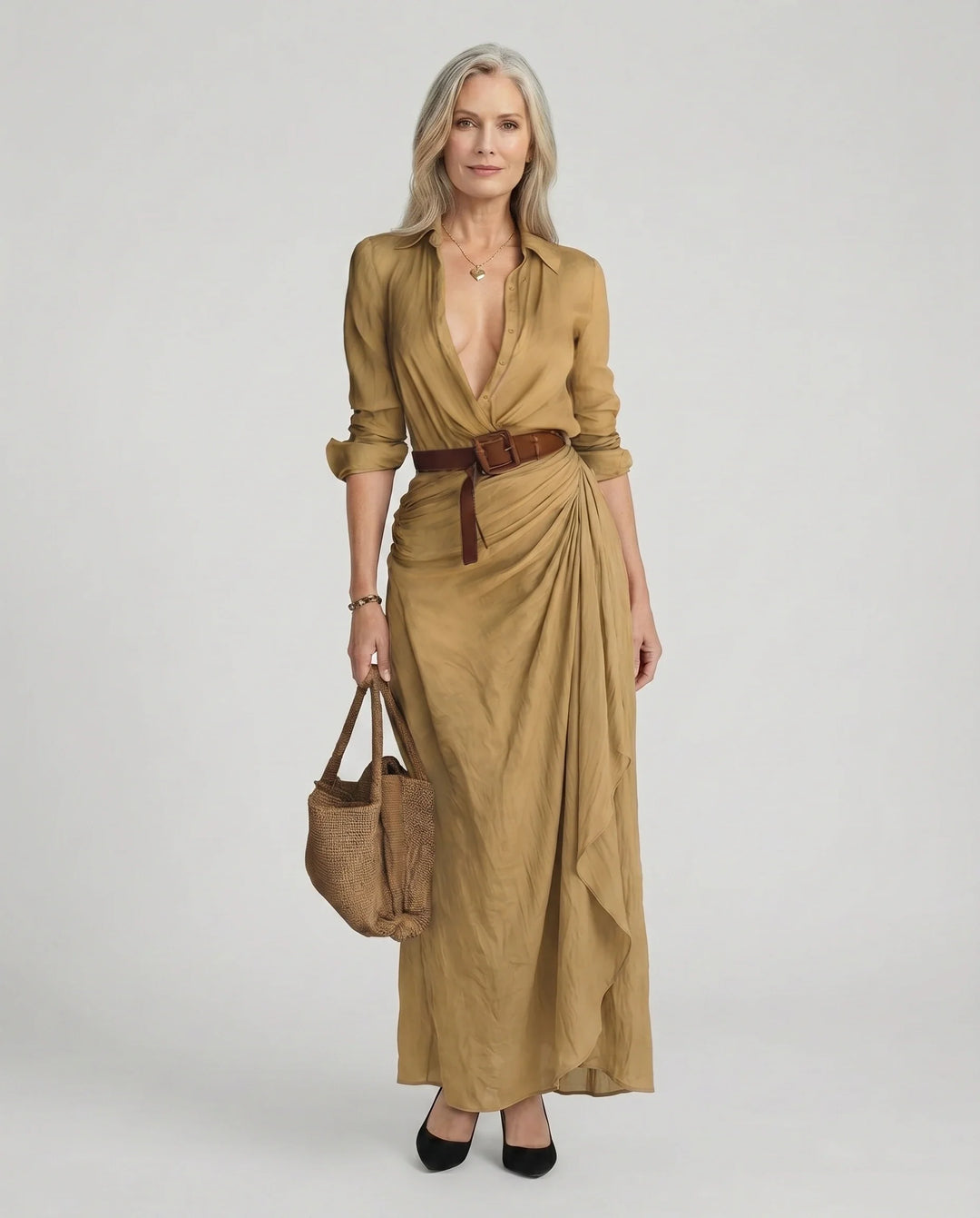 Women's Long Sleeve Maxi Dress – Khaki