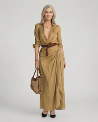 Women's Long Sleeve Maxi Dress – Button-Front & Belted | Elegant Occasion Dress