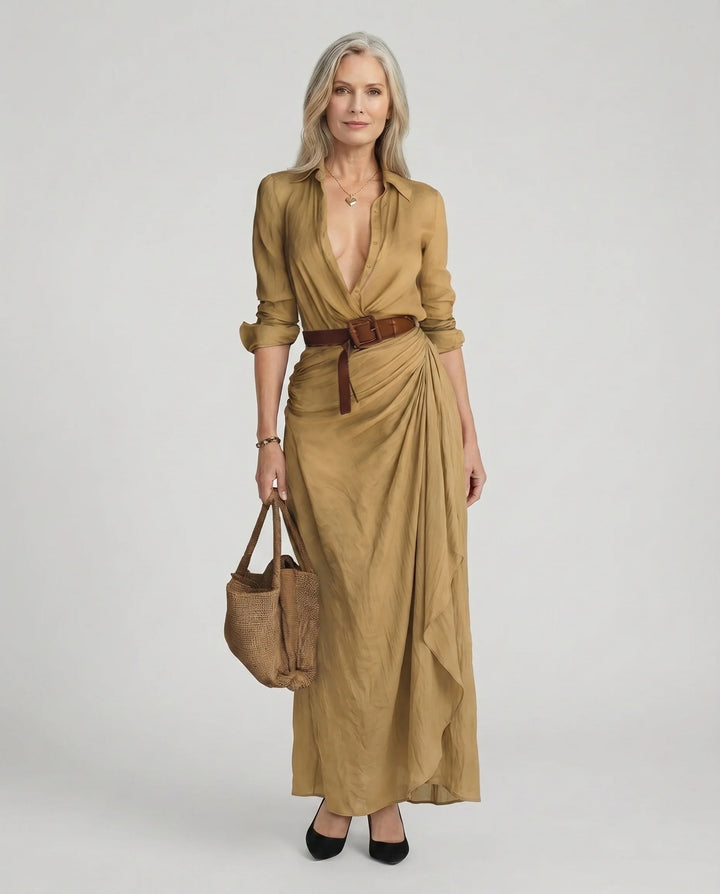 Women's Long Sleeve Maxi Dress – Khaki
