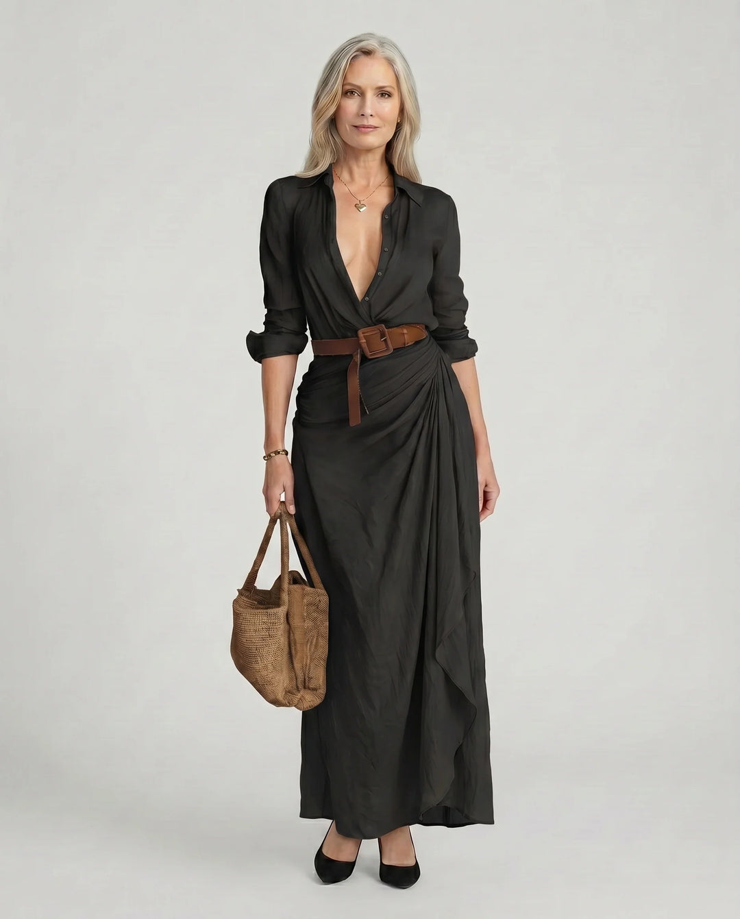 Women's Long Sleeve Maxi Dress – Black
