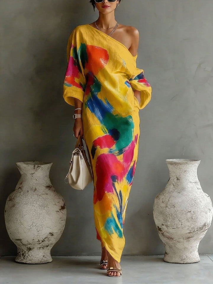 Women's One-Shoulder Maxi Dress – Yellow