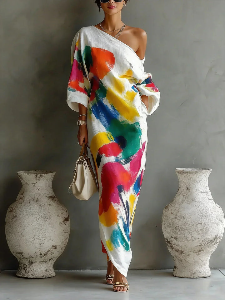Women's One-Shoulder Maxi Dress – White