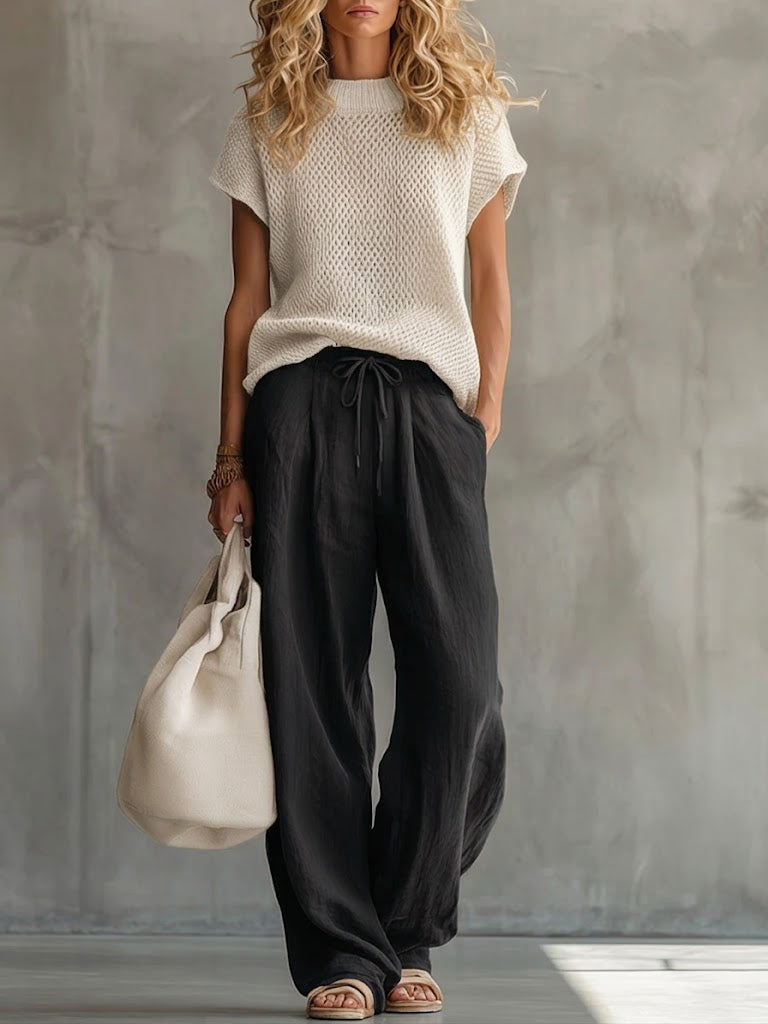 Women's Knitted Linen-Look Co-ord Set – Black