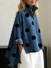 Women's Blouse – Stand Collar, Denim & Print | Smart Office & Party Top