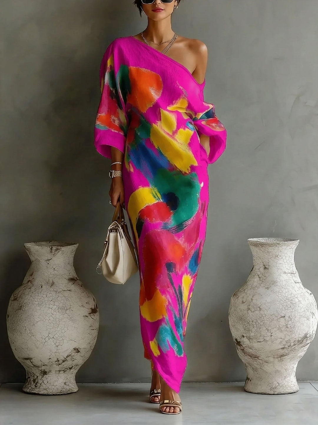 Women's One-Shoulder Maxi Dress – Rose Pink