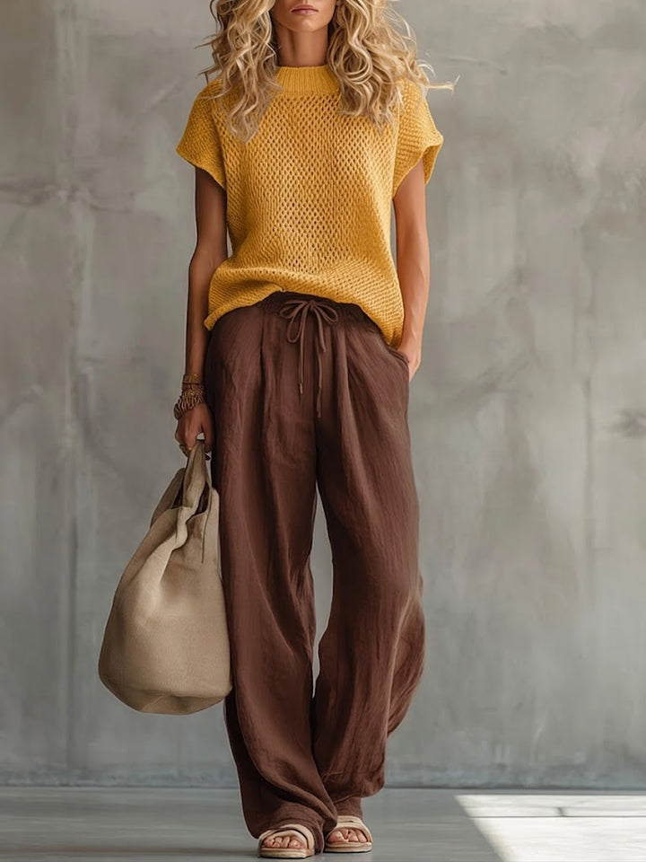 Women's Knitted Linen-Look Co-ord Set – Coffee