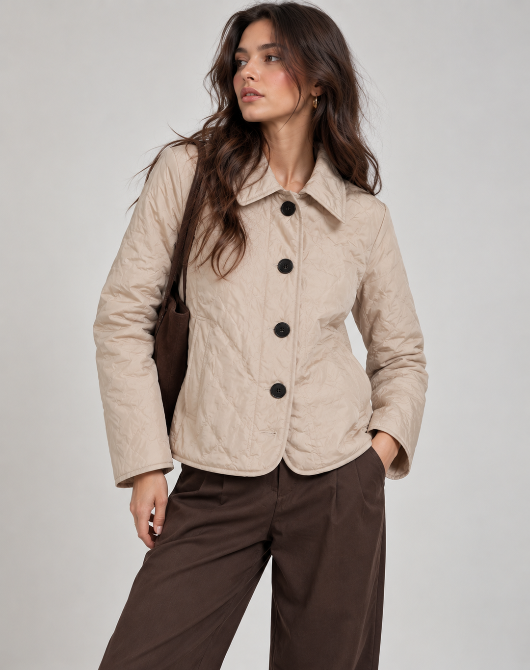 Women's Quilted Puffer Jacket – Beige