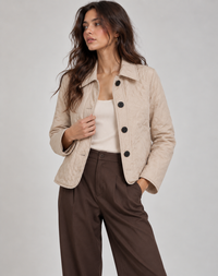 Women's Quilted Puffer Jacket – Collared & Button-Front | Warm Winter Coat