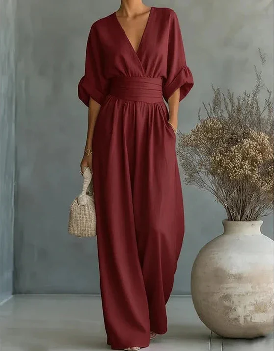 Women's Wide-Leg Jumpsuit – Burgundy