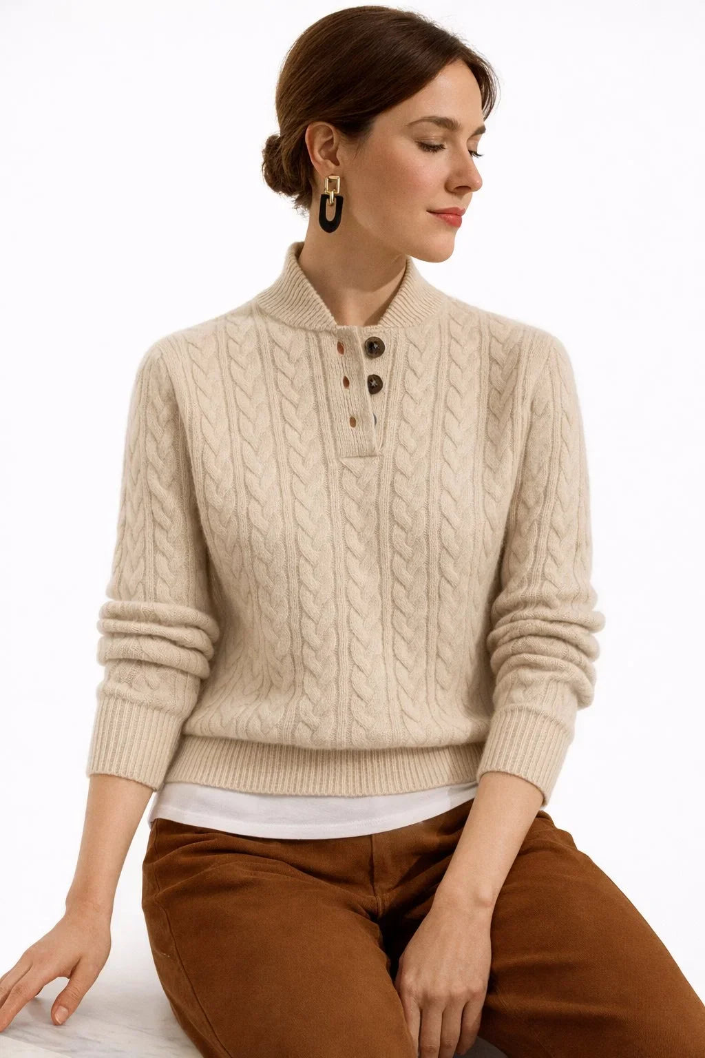 Women's Cable Knit Jumper – Khaki