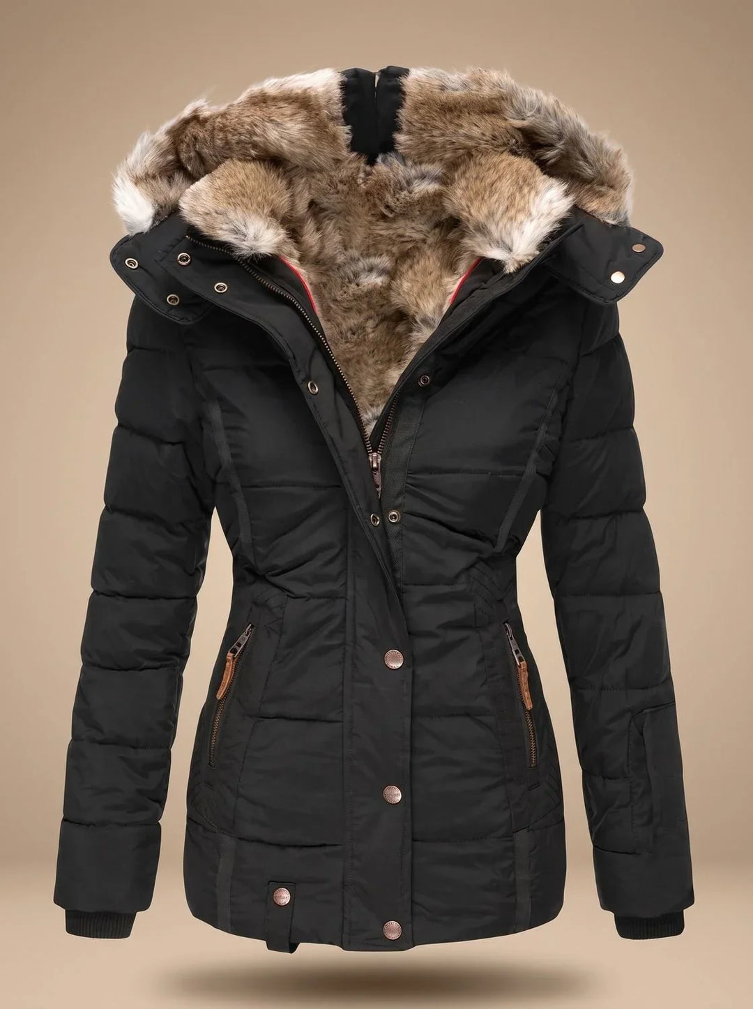 Women's Faux Fur Quilted Puffer Jacket – Black