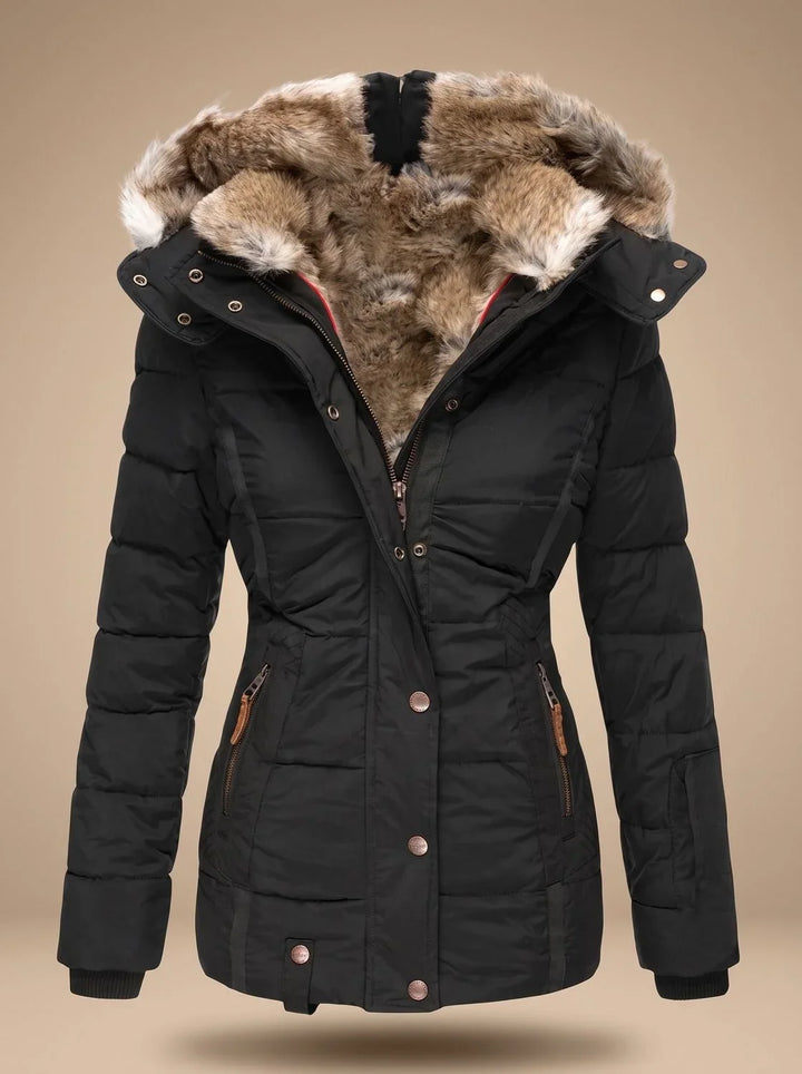 Women's Faux Fur Quilted Puffer Jacket – Black