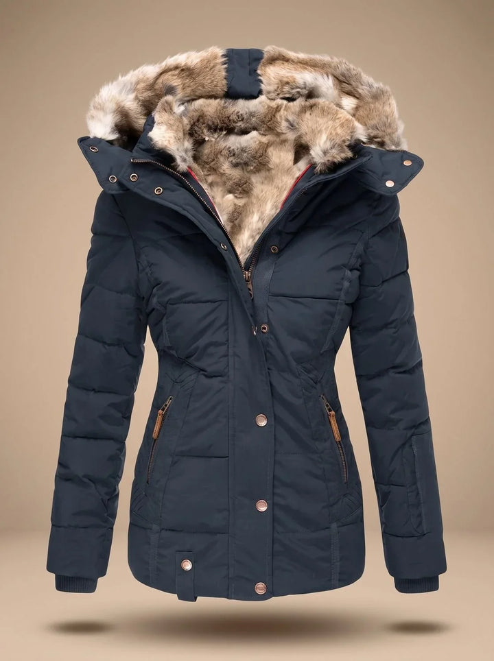 Women's Faux Fur Quilted Puffer Jacket – Blue