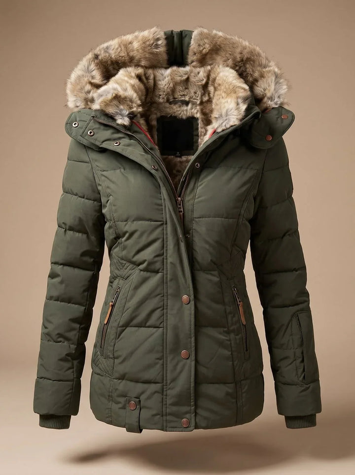 Women's Faux Fur Quilted Puffer Jacket – Green