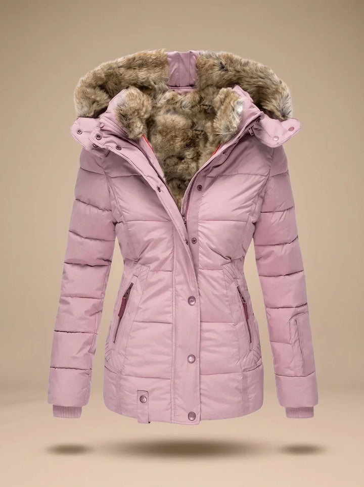 Women's Faux Fur Quilted Puffer Jacket – Pink