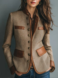 Women's Wool-Look Leather-Look Jacket – with Pockets & Button-Front | Smart Casual Winter Jacket